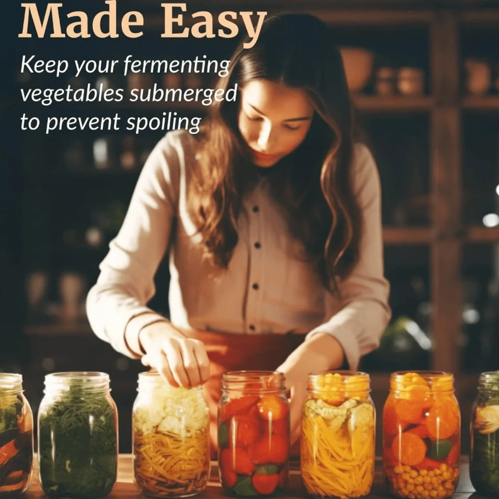 Glass Fermentation Weight with Handle for Wide Mouth Mason Jars Reusable Heavy Fermenting Stone for Kimchi Sauerkraut Pickles