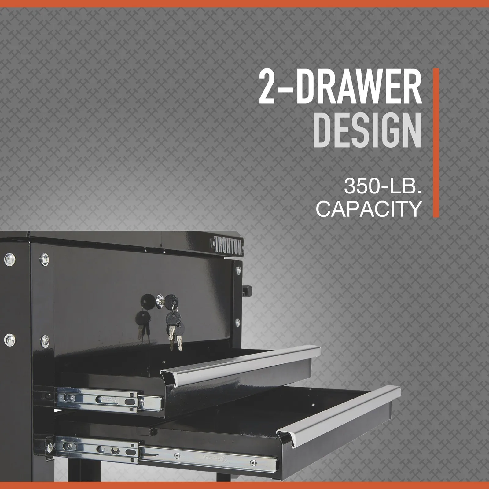 Double drawer tool cart,length 30-1/2 inches x width 14-1/2 inches x 33 inches. H. 350-Lb. Capacity