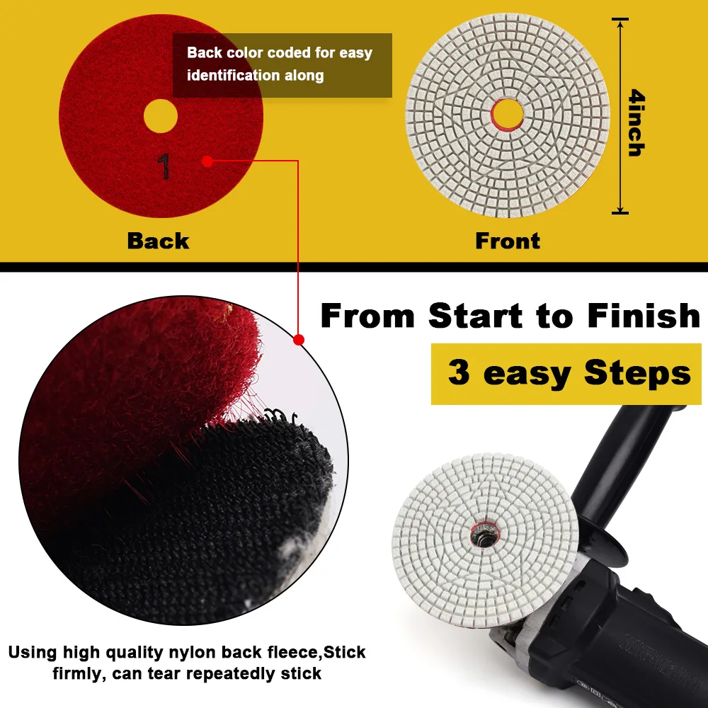 3pcs/set  4 Inch Wet 3 Step Flexible Polishing Pads Diamond Granite Polishing Tool Marble Grinding Pads