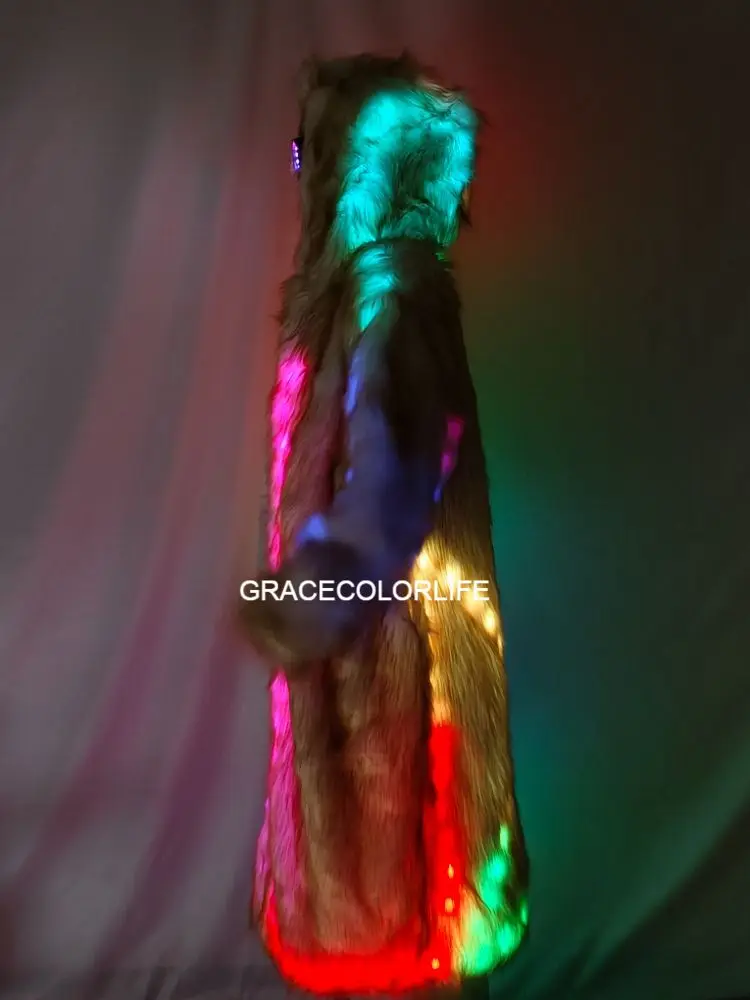 Manteau en fausse fourrure Cappotto da donna in pelliccia sintetica a LED Cappotto da festa illuminato Costume di scena sexy per eventi Spettacoli Celebrazioni