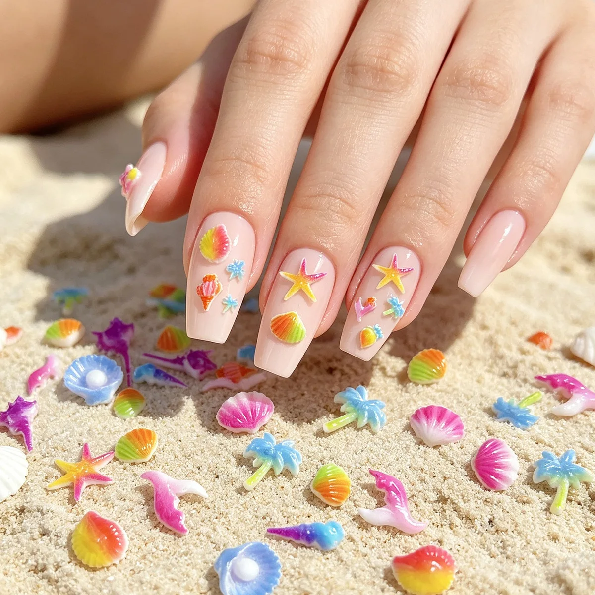 

50pc Mixed Summer Ocean Nails Charm Design 3D Nail Art Decorations Kawaii Colored Starfish Star Shell Manicure Parts Figures