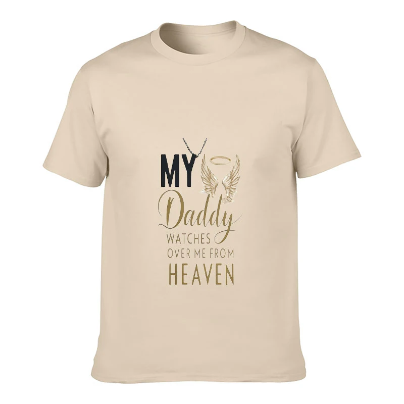 Men Women Unisex T-Shirt My Daddy Watches Over Me From Heaven Angel Wings Memorial Graphic Tee Elegant Casual Short