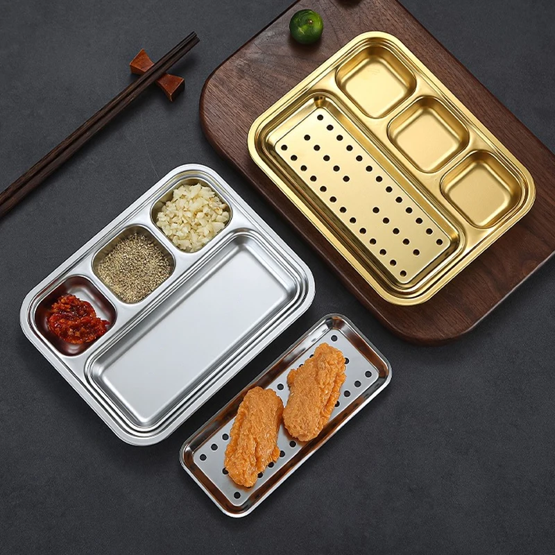 304 Stainless Steel Baking Pan Tray With Rack Oil Drain Barbecue Sauce Snack Trays Fruit Snack Container Divided Dinner Tray