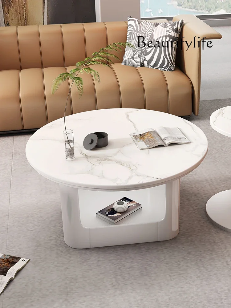 New round rock slab coffee table cream wind French light luxury modern extremely simple advanced living room home fashion