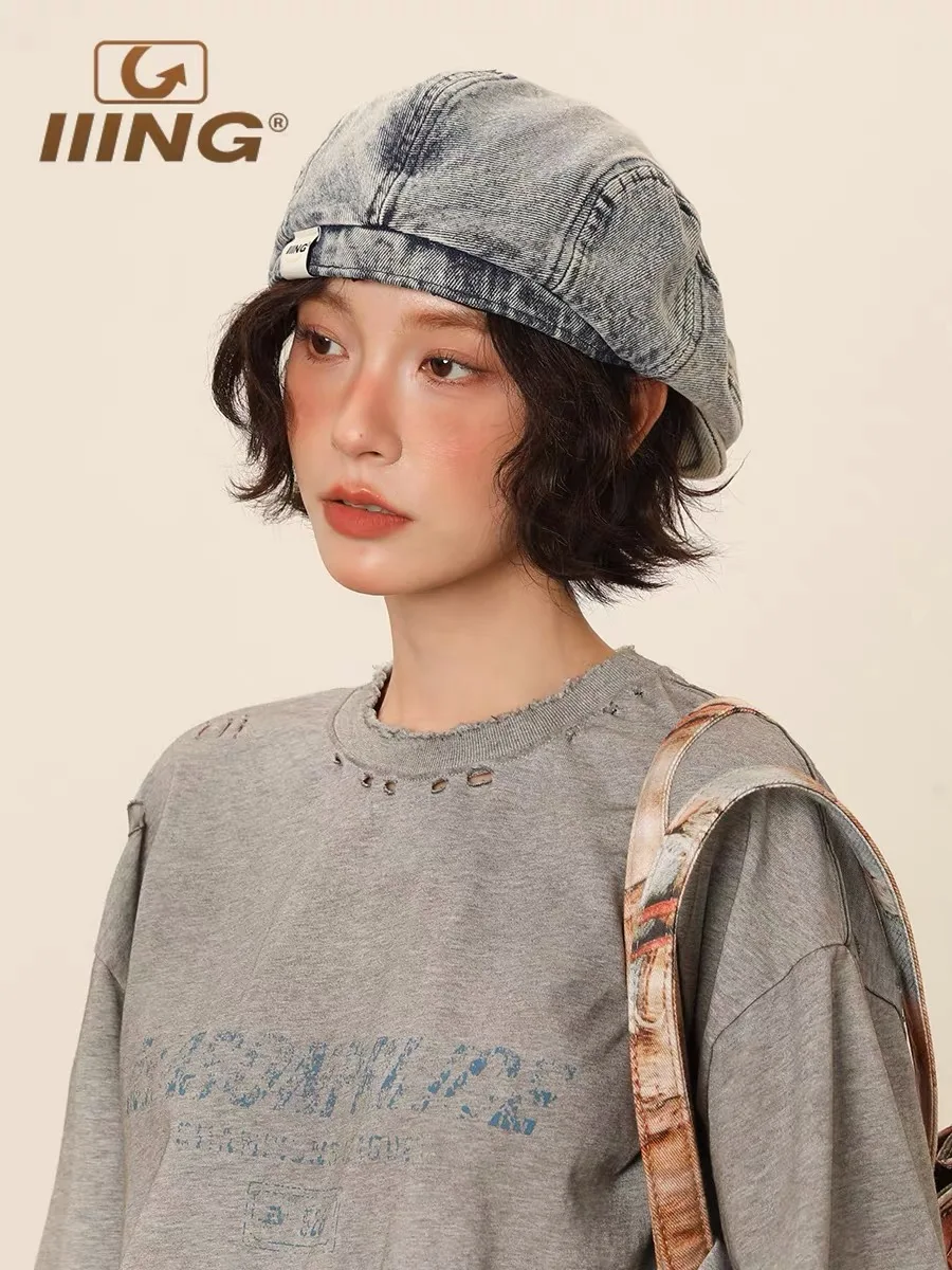 2025 جديد ريترو متعرجة نمط القبعات للرجال النساء موزع الصحف قبعة للجنسين موضة غسل الدنيم الرسام قبعة الفتيات كل مباراة قبعة مسطحة