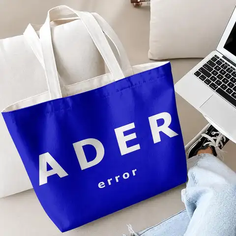A-Ader Error Fashion Storage Bags 2-Piece Set Double-Sided Printed Canvas Tote Bags with Zipper Shopping Shoulder Handbags