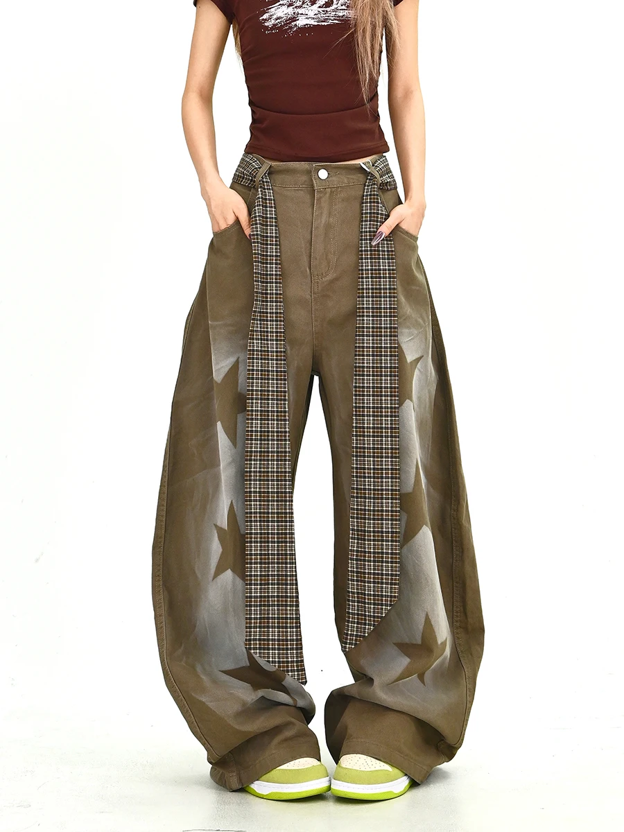 

Винтажные широкие брюки с принтом звезд, женские повседневные свободные брюки, летние, новые, в американском ретро-стиле, удобные, прямого кроя