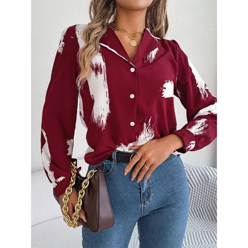 

Женская одежда 2023 осень-зима модная новинка комбинированная рубашка на пуговицах с длинным рукавом