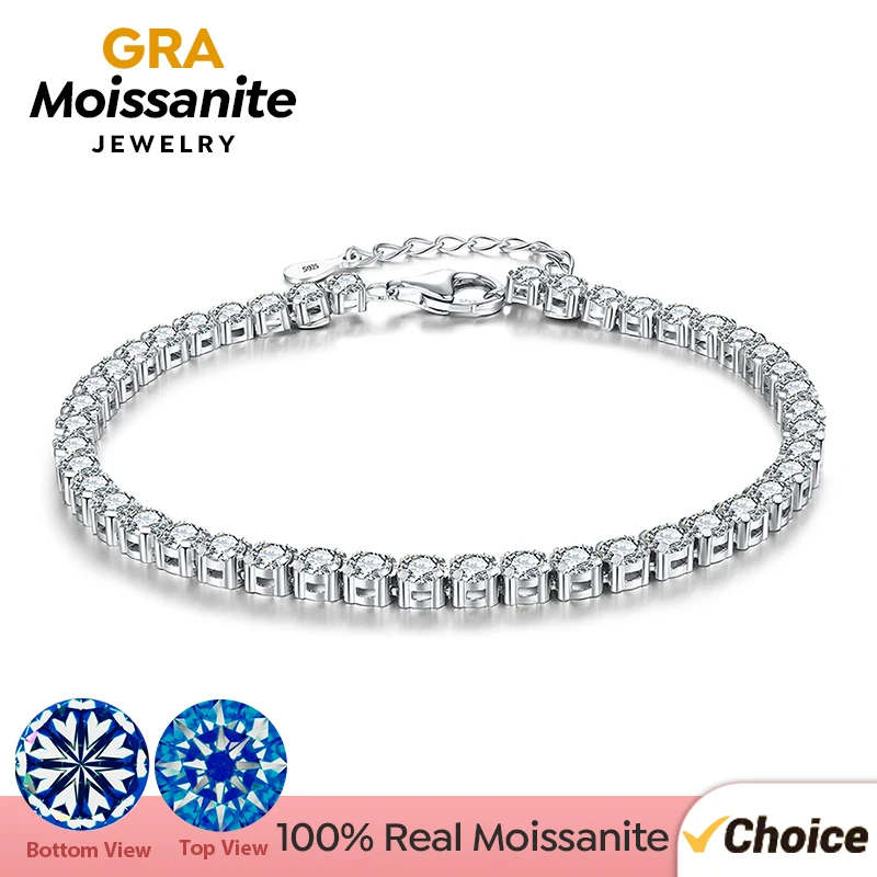 

GRA 4.4ct Real Moissanite Diamond Bracelet for Women 925 Sterling Silver Plated White Gold Eternity Wedding Luxury Fine Jewelry