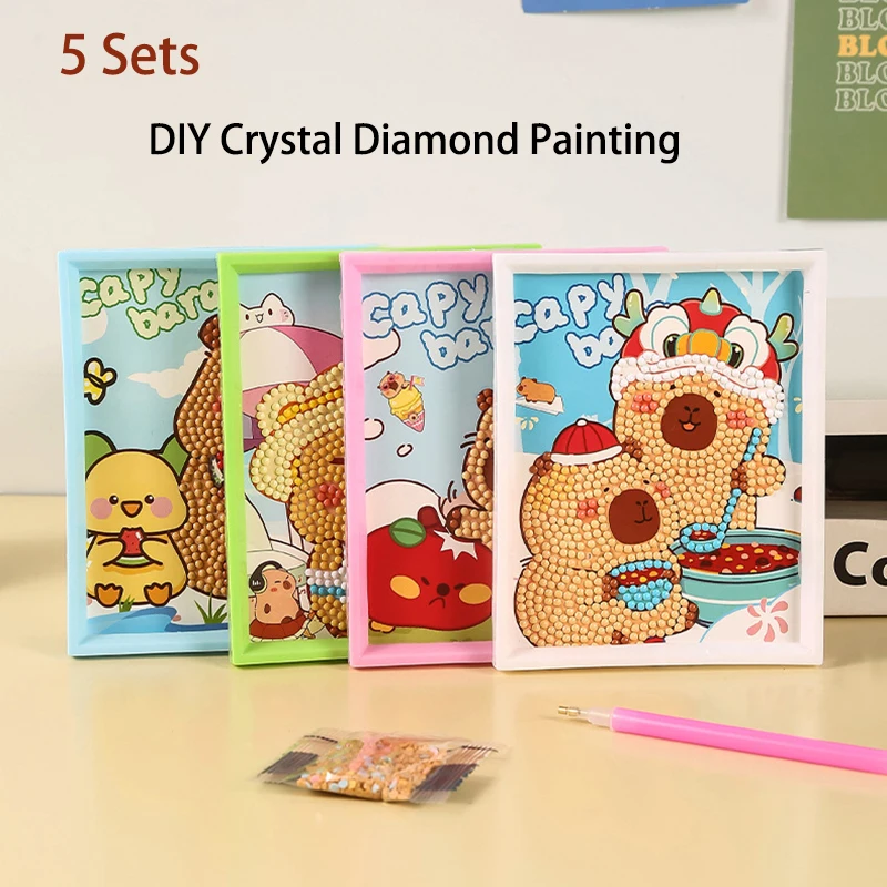 5Pcs Cute Animal Capybara DIY 5D Crystal Diamond Painting Sticker Educational Toys for Kids Birthday Party Favors School Gifts