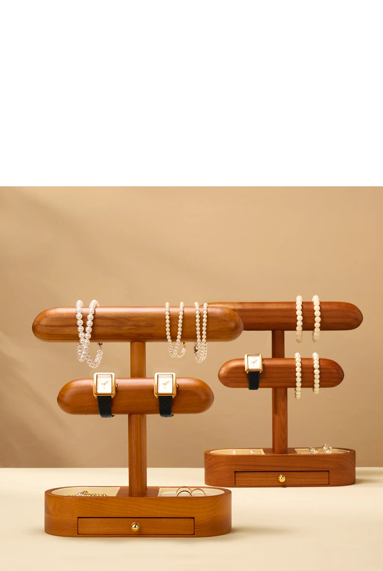 Oirlv Massivholz-Schmuckständer mit Schublade, mehrschichtiger Uhren- und Armband-Organizer, Schmuckvitrine für Boutiquen. – Detail 5