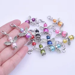 5PCs Angel Wing Knitting Stitch Markers Acrylic Bead Antique Metal Clips Marker Tag Knitting Stitch Holder Sewing Supplies