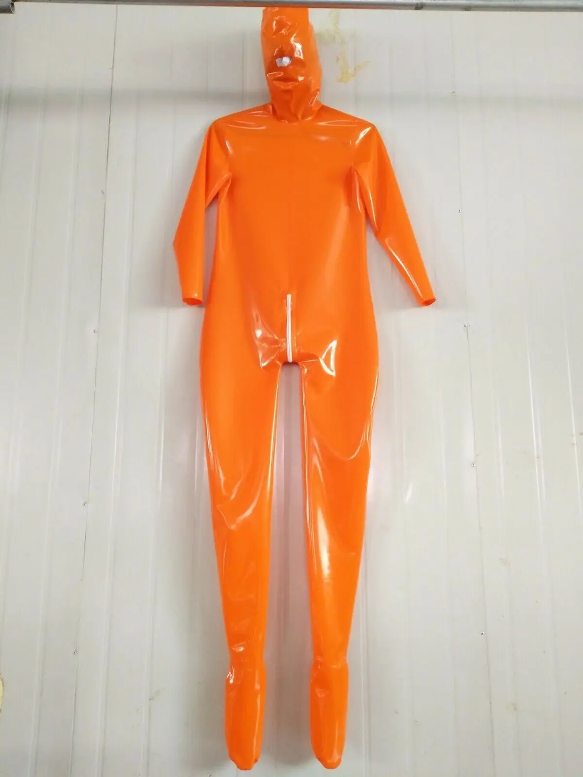 

100%Latex Rubber Suit Gummi Orange Cosplay Maske Catsuit Party fashion S-XXL