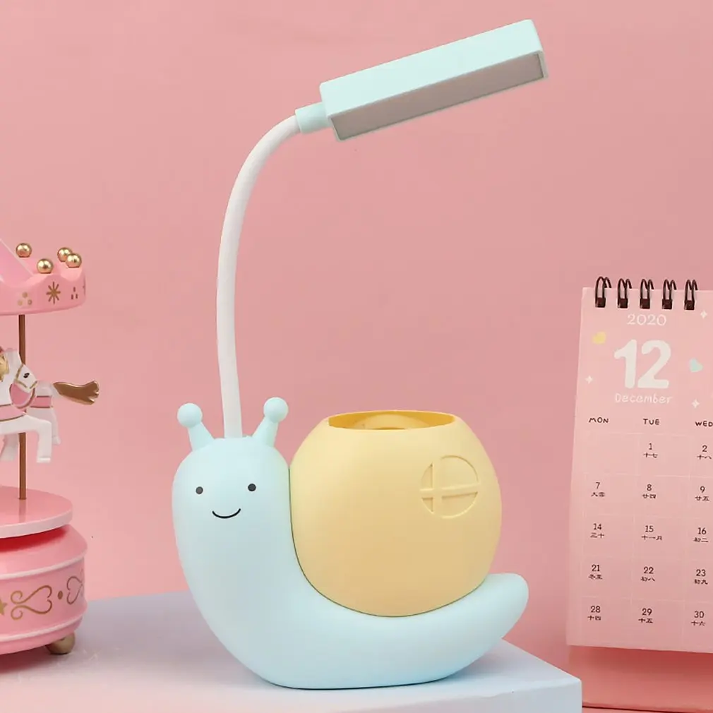 

Милая розовая улитка, держатель для ручки с USB-зарядкой, Детская лампа для освещения, яркая лампа для чтения с органайзером для ручки, для внешнего аккумулятора