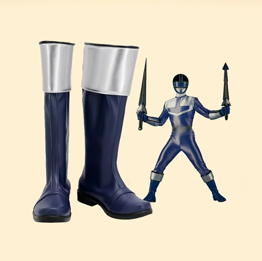 Mirai Sentai Timeranger Time Blue Cosplay Boots Blue Shoes Custom Made Any Size