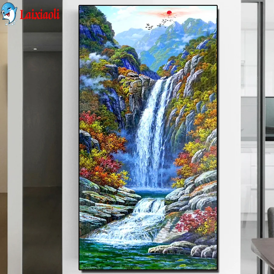 

natural waterfall landscape Diamond Embroidery 5D DIY Diamond Painting new Diamond Mosaic needlework large size Entrance decor