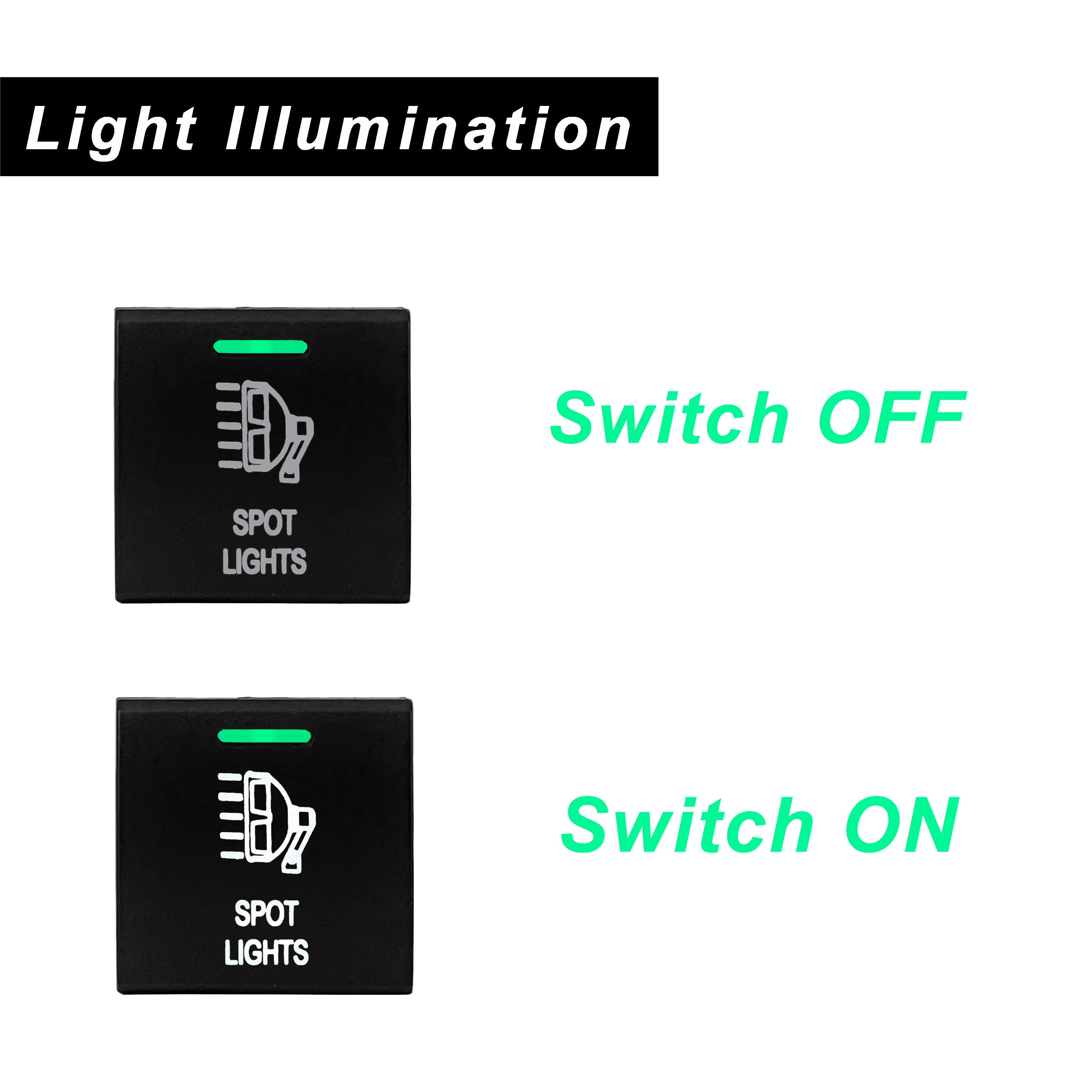 Green/White Led Push Button Switch Spot Rear Lights Symbol 22x22mm For Car Toyota Prado 150 Series Camry Hiace Corolla RAV4 Land