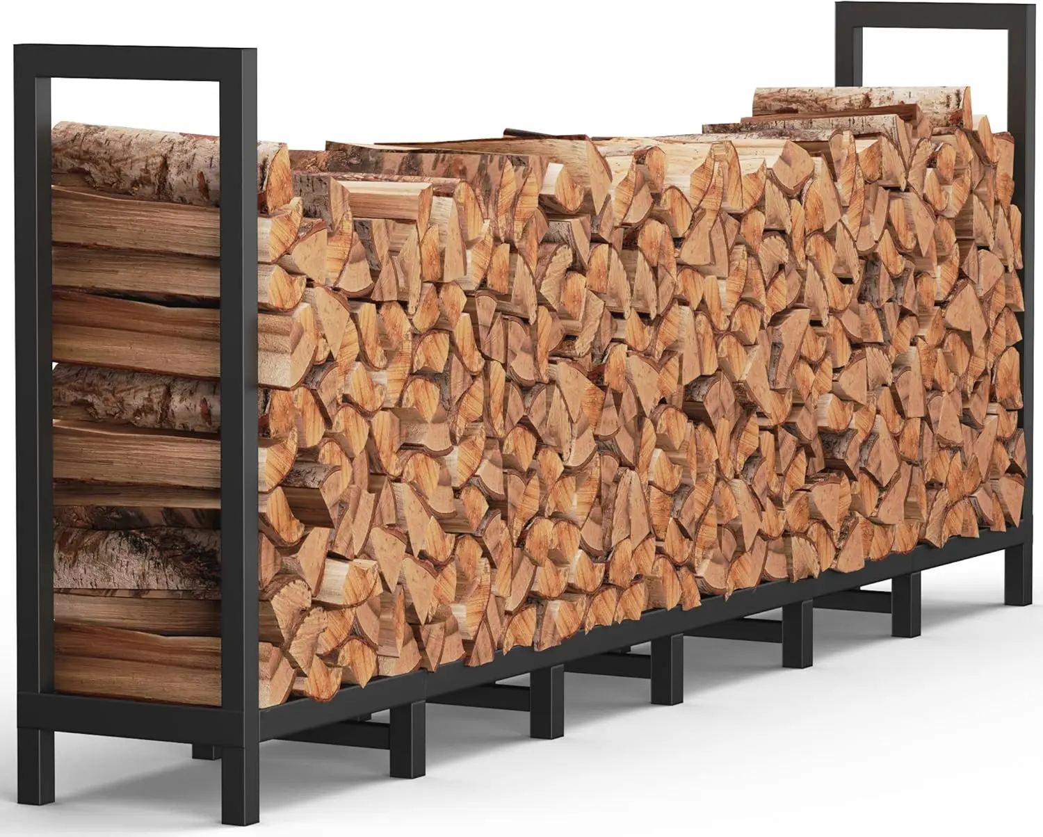 

8ft Outdoor Firewood Rack with 14 Support Legs for Log Pile Storage, Adjustable Heavy Duty Stand, Black