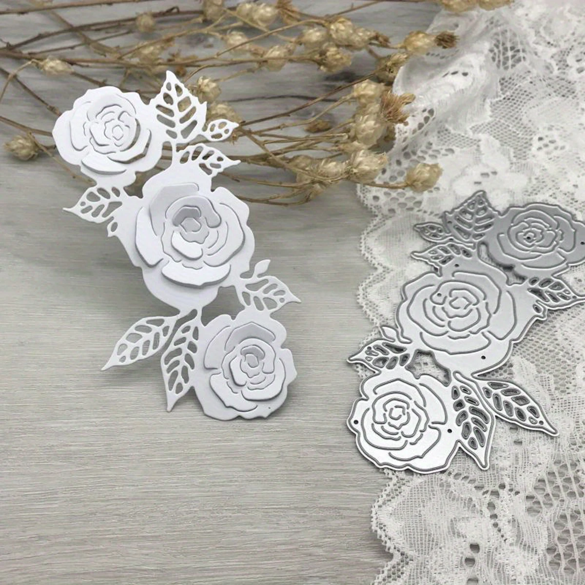 A Set of Rose Metal Cutting Molds Suitable for DIY Scrapbook Handmade Card Making Greeting Card Handicraft Decoration Templates view 2