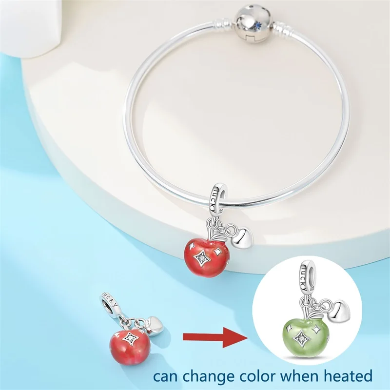New 925 Sterling Silver Charms Fit Pan Original Bracelet DIY Temperature Change Color Apples Pendants Beads Christmas Eve Gifts