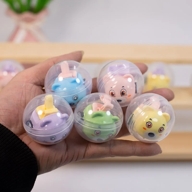 45MM Transparent Surprise Capsules Balls Toy Cartoon Pull Back Engineering Vehicle Toys for Vending Game Doll Machine Kids Gift