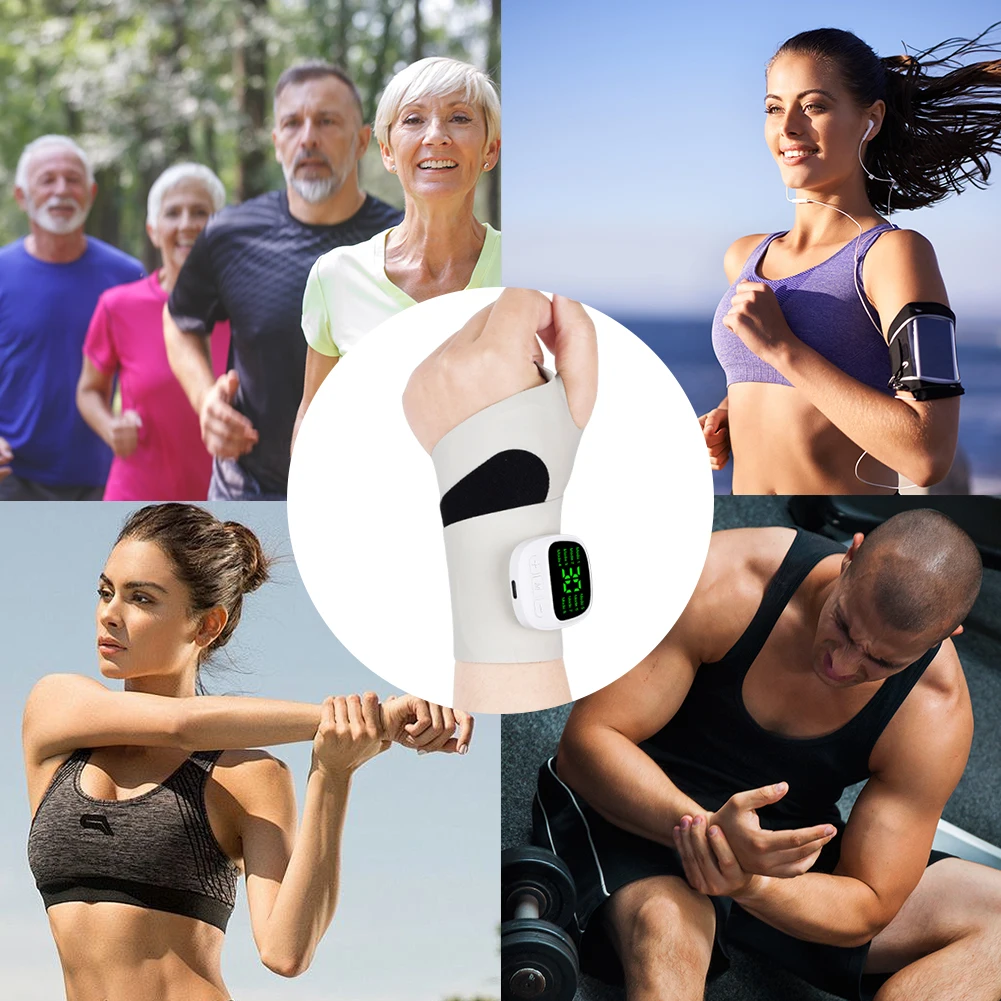 

Электрический массажер для запястий, 8 режимов, 30 уровней, беспроводной массажер для рук, регулируемая длина, EMS, защита запястья для теносиновита