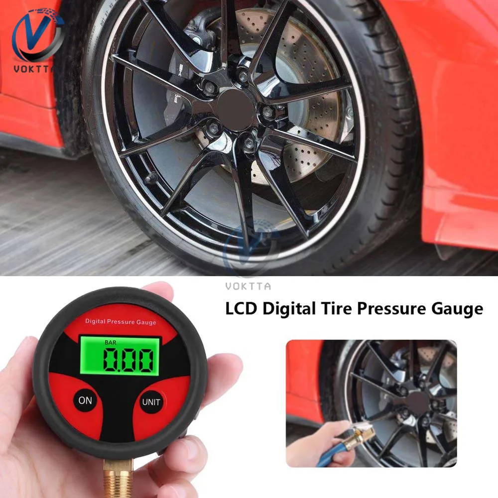 1/4 1/8 200 PSI Digital Tire Pressure Gauge LCD Backlight LED Digital Tire Pressure Gauge Pressure Gauge for Car Pressure Tester