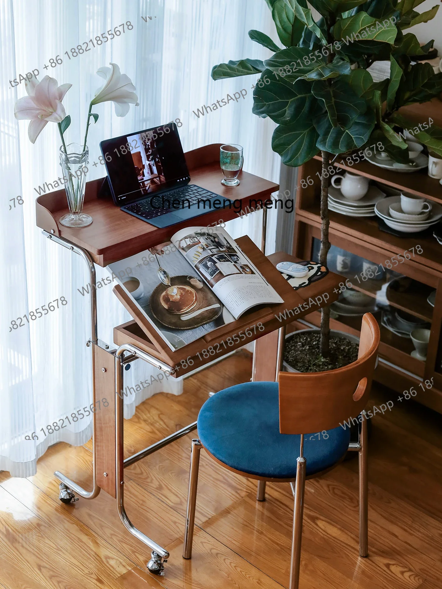 Folding mobile lifting desk, small apartment computer, office, study, bedroom, bay window, bedside table
