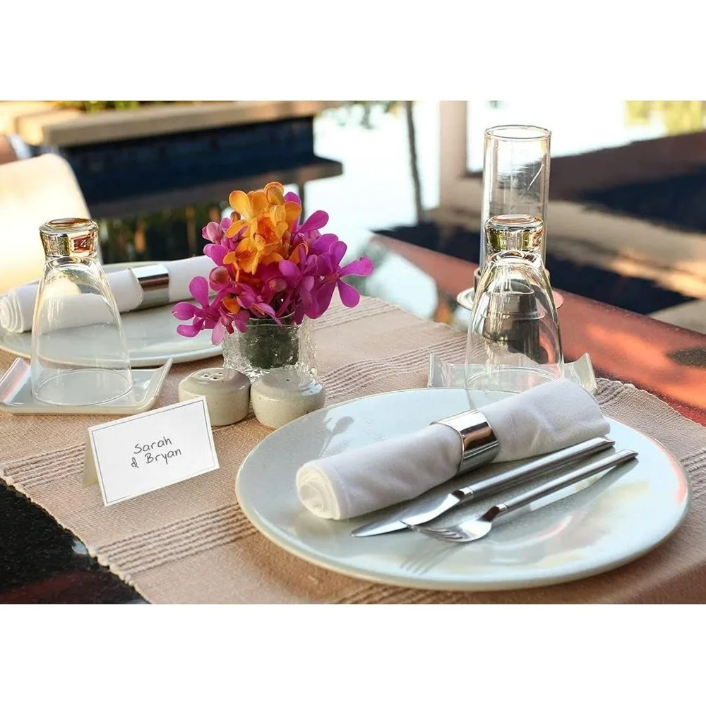 Best Paper Greetings Place Cards for Table Setting - 100-Pack 3.5 x 2 In White & Silver Foil Folded Tents - Wedding & Banquet Se