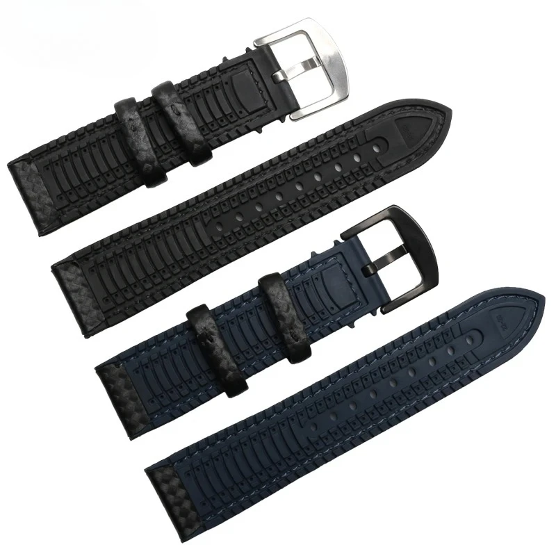 本革ストラップカーボンファイバー時計ブレスレット 20 22 23 ミリメートル 24 ミリメートルゴム底防水時計ストラップファッション腕時計バンド