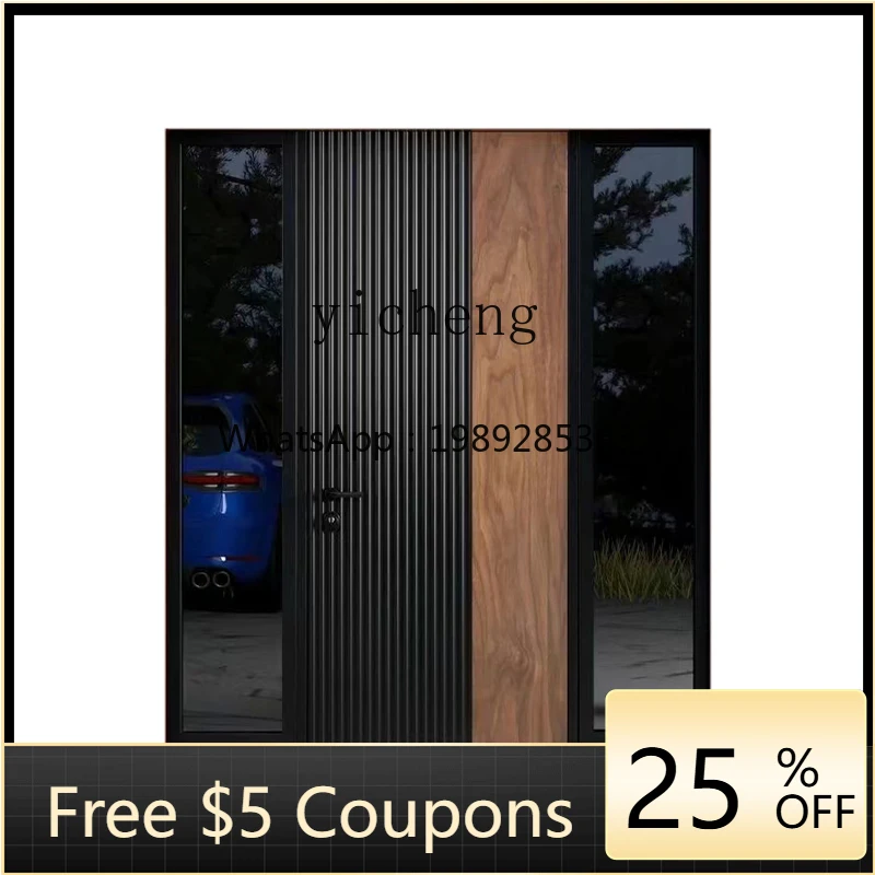 

ZZf Explosion-Proof Cast Aluminum Glass Door Household Villa Double-Open Carved Door