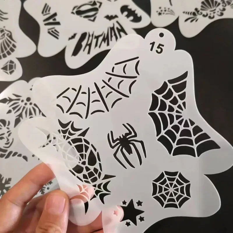 Halloween Tattoo Stickers Children Adult Body Facial Painting Tattoo Reusable DIY Spray Painting Plastic Henna Tattoo Stencil