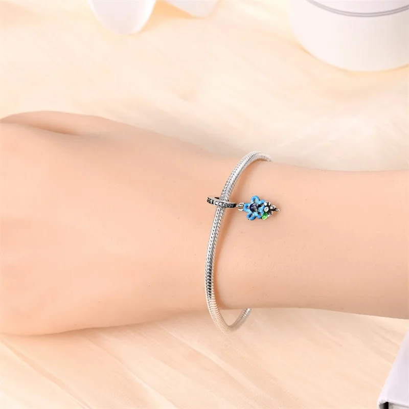 Original 925 Sterling Silver Color Changing Blue Star Flower Charms Bead For Women Girls Fine Birthday Anniversary Jewelry Gifts