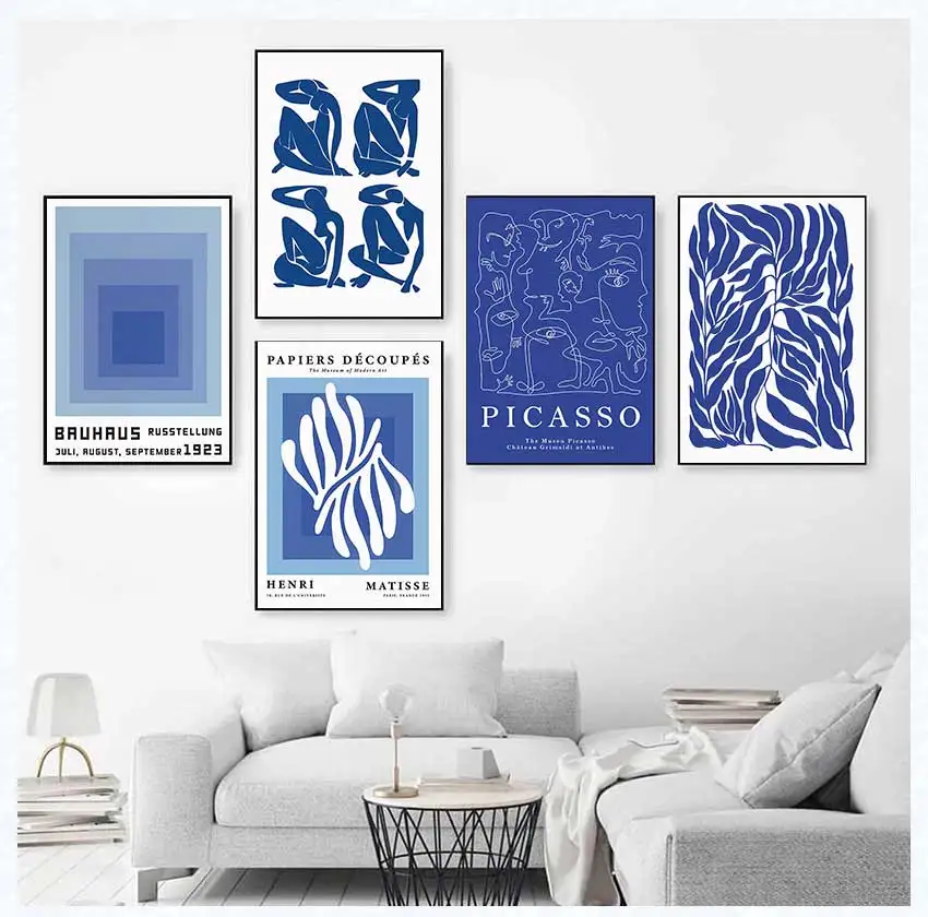 Abstract Blue Henry Mattis Bauhaus Picasso Coral Leaf Poster and Printmaking Wall Art Oil Painting Living Room Home Decoration