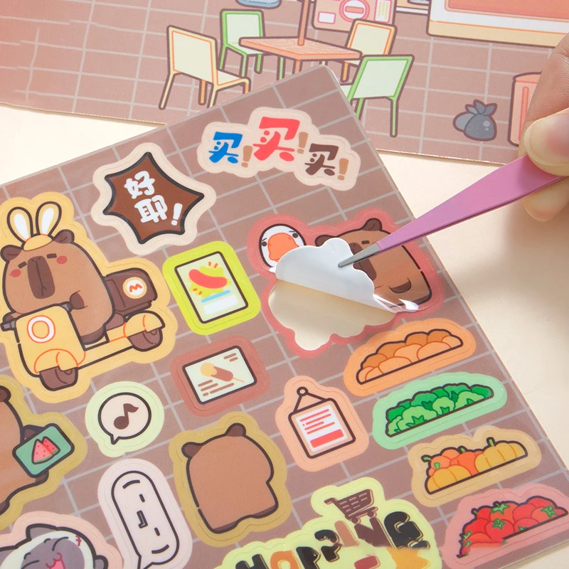 1Set Cute Cartoon Zoo Series Pocket Diy Scene Landscaping Decoration Sticker 3D Landscaping Stickers Visual Stacking Stickers