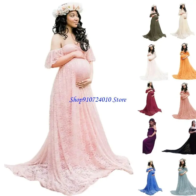 

77HD Эластичное акриловое кружевное длинное платье для беременных, подходящее для различных случаев, от раннего до позднего со