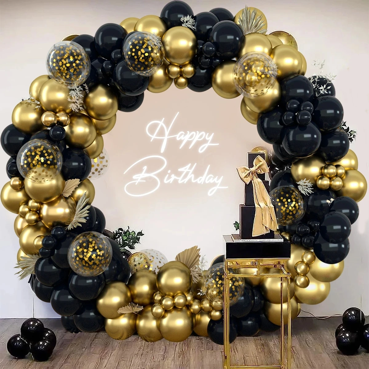 Black Gold Balloon Garland Arch Kit Latex Confetti Balloon Happy 30 40 50th Years Old Birthday Party Decor Birthday Anniversary