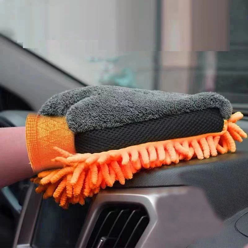 Waterproof Car Wash Microfiber Chenille Gloves Thick Car Cleaning Mitt Wax Detailing Brush Auto Care Double-faced Glove