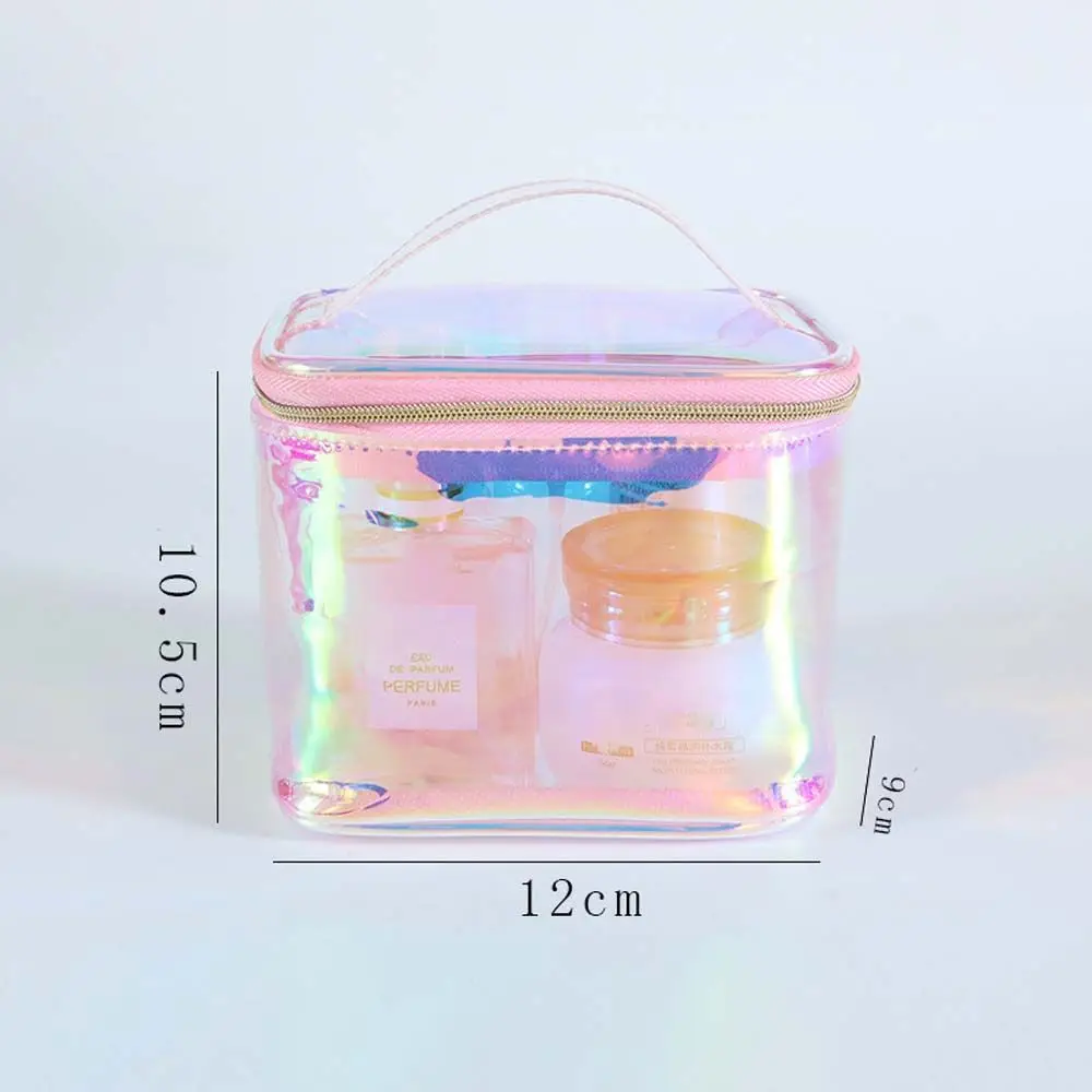 Women Portable Mini Holographic Cosmetic Pouch Clear Laser Pvc Makeup Pouch Girls Transparent Round Lipstick Storage Bag