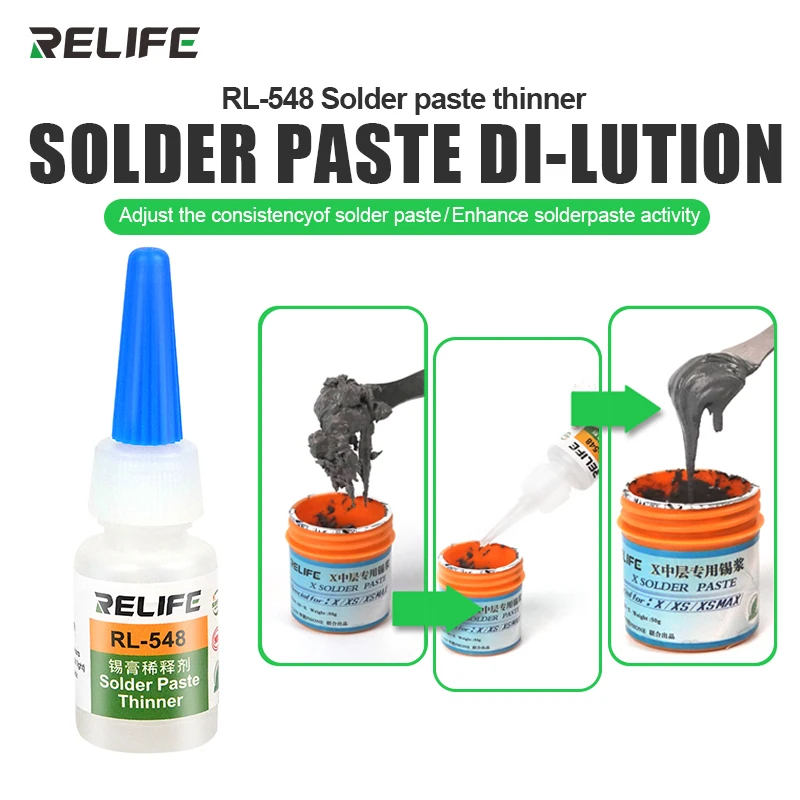 10ml RELIFE RL-548  Universal Solder Paste Thinner Tin Cream Dilution Tin Cream Dilution Liquid with Fully Sealed Design