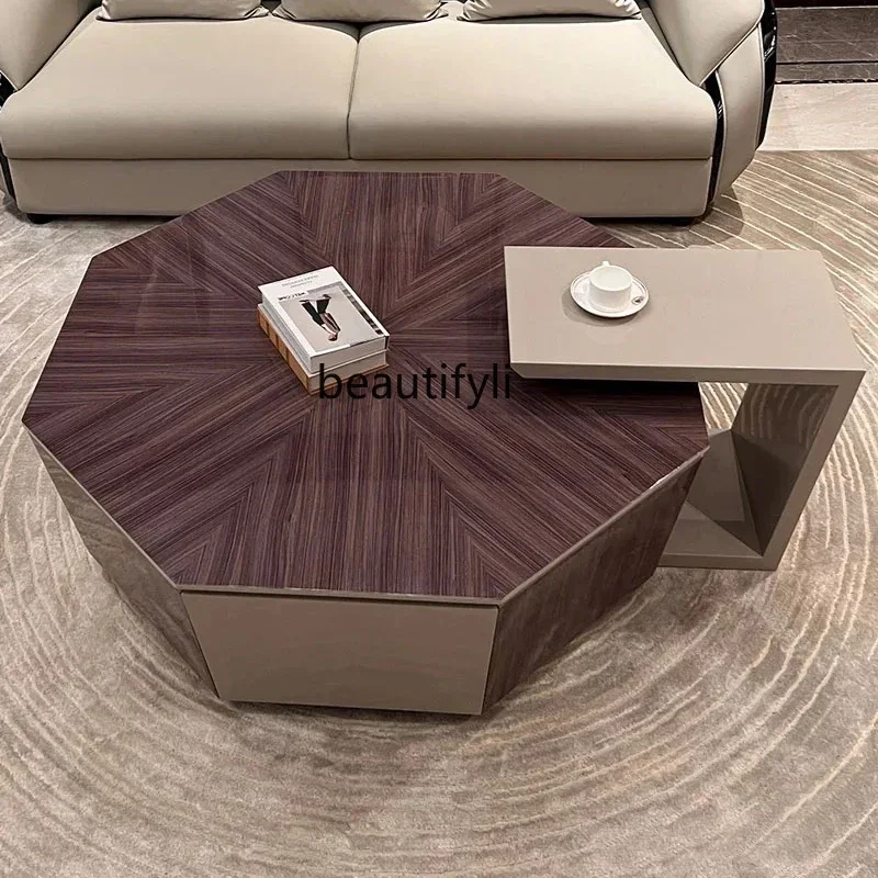 A16 Italian-Style Light Luxury Solid Wood Octagonal Coffee Table Combination Living Room Villa Large Apartment Model Room Furnit