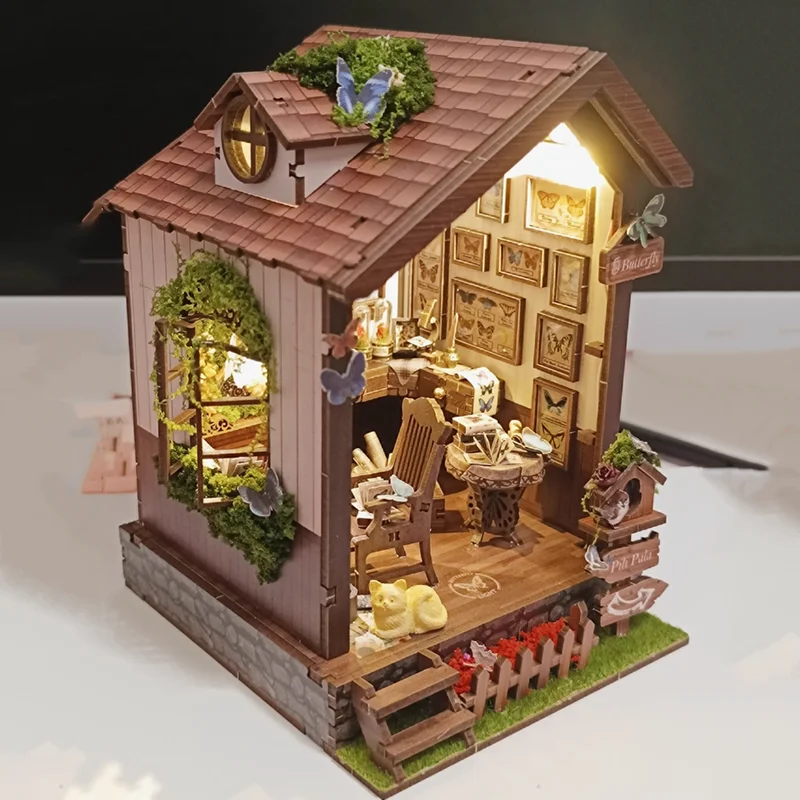 لتقوم بها بنفسك بيت الدمى الخشبي فراشة منازل نموذج مصغر مع مجموعة الأثاث ثلاثية الأبعاد تجميع لعبة للأطفال الكبار هدية عيد ميلاد كازا