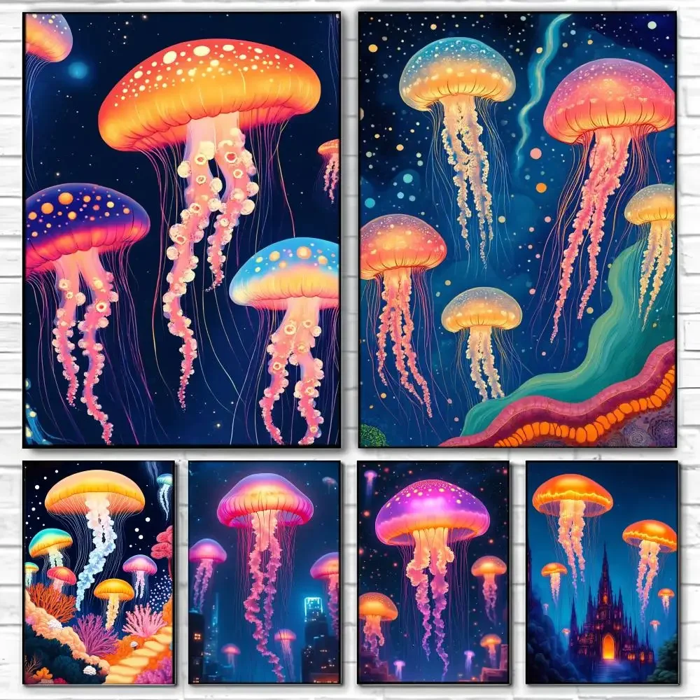 Classic Motif D-DreamyS JellyfishS Poster Self-adhesive Art Waterproof Paper Sticker Coffee House Bar Room Wall Decor