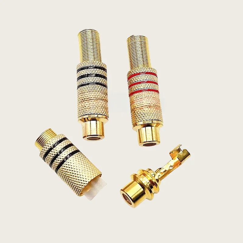 2Pcs RCA Connector Set - Male/Female Jack Plugs Gold-Plated AV Plugs for PC Audio/Video Welding DIY Red/Black