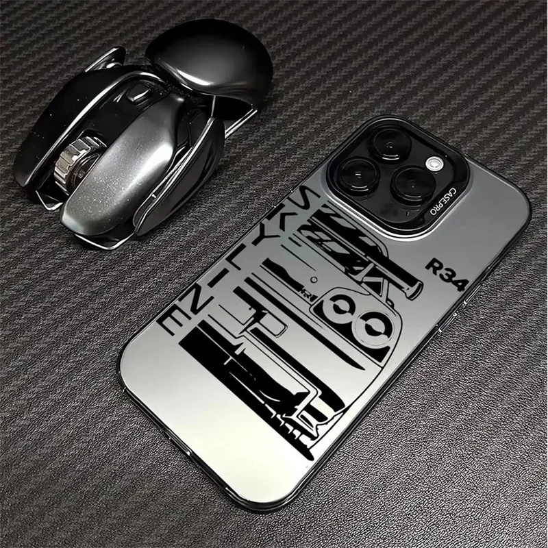 Cool Car Design Phone Case for iPhone 17 16 Pro15 Pro Max 14 13 Mini 12 11 14 Plus SE3 7 8 15 Plus XR XS MAX Laser Silver Cover