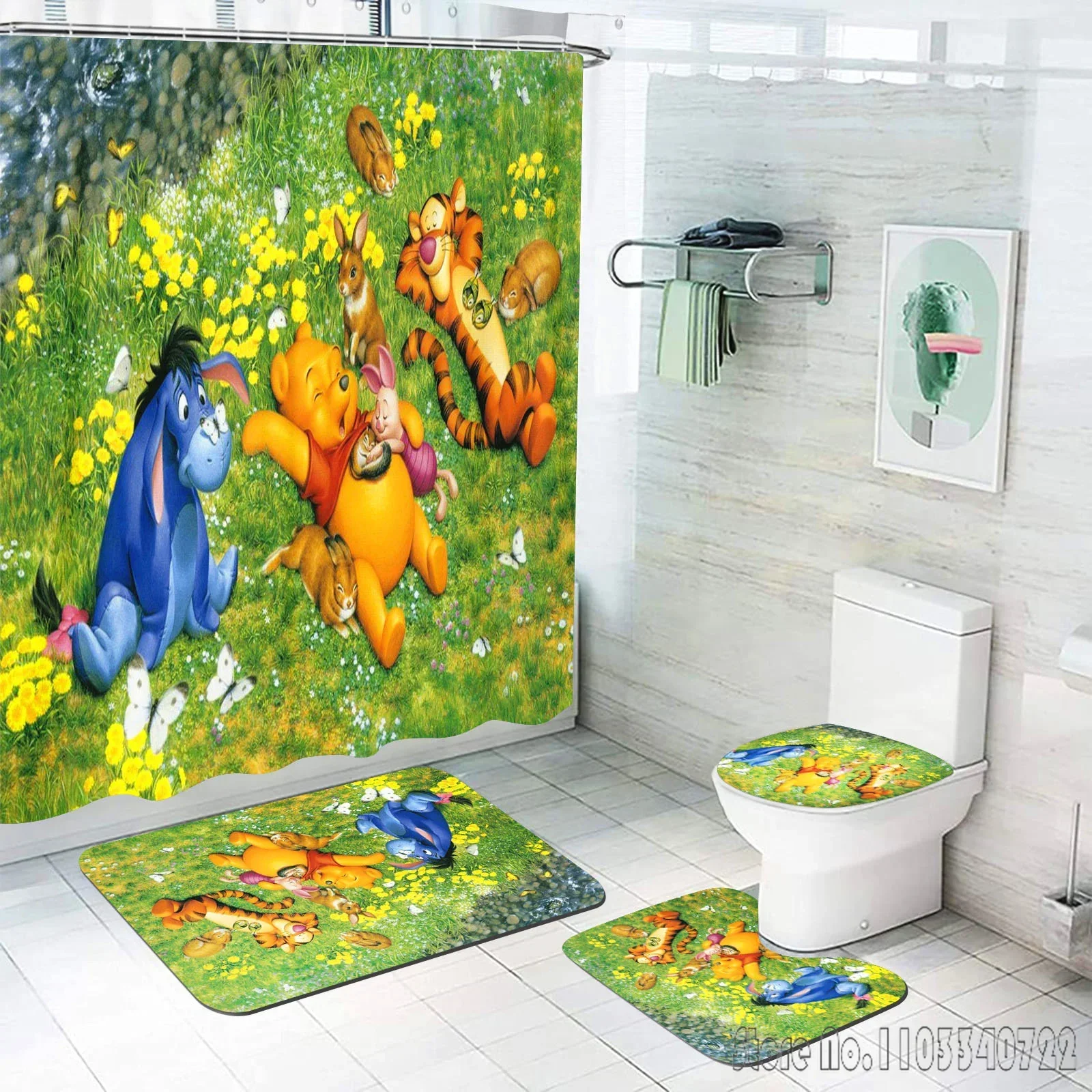 Winnie The Pooh Bathroom Accessories Sets Luxury 4 Piece Set Mats And Shower Curtain Curtains Decor For Home Anime