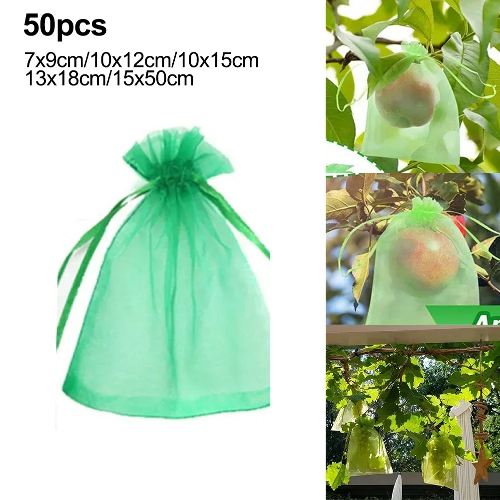 50Pcs Fruit Protection Bag Pest Contro Plants Anti-Bird Mesh Bags Grow Gardening Strawberry Grape Drawstring Bags Mesh Pouch