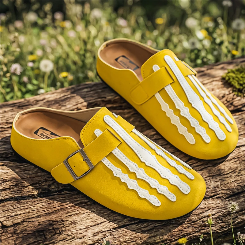 Men's head slippers outside wear fashion slippers without heel soft sole casual half slippers