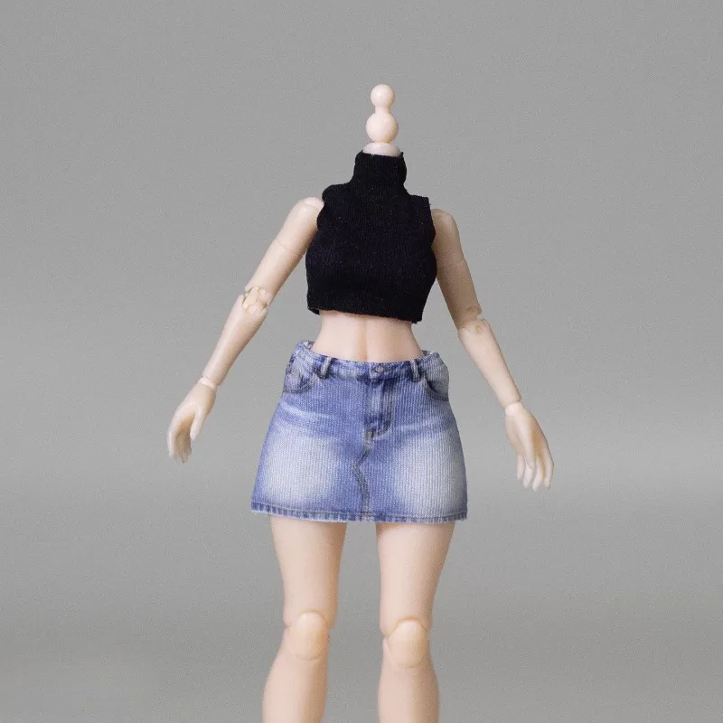 JZAO 1/12 Maßstab, einfarbige, elastische, ärmellose Weste, bedruckter Rock, Kleidung für 6-Zoll-Tbl-Snail-Shell-Romankey-Actionfiguren und Puppen. – Detail 5