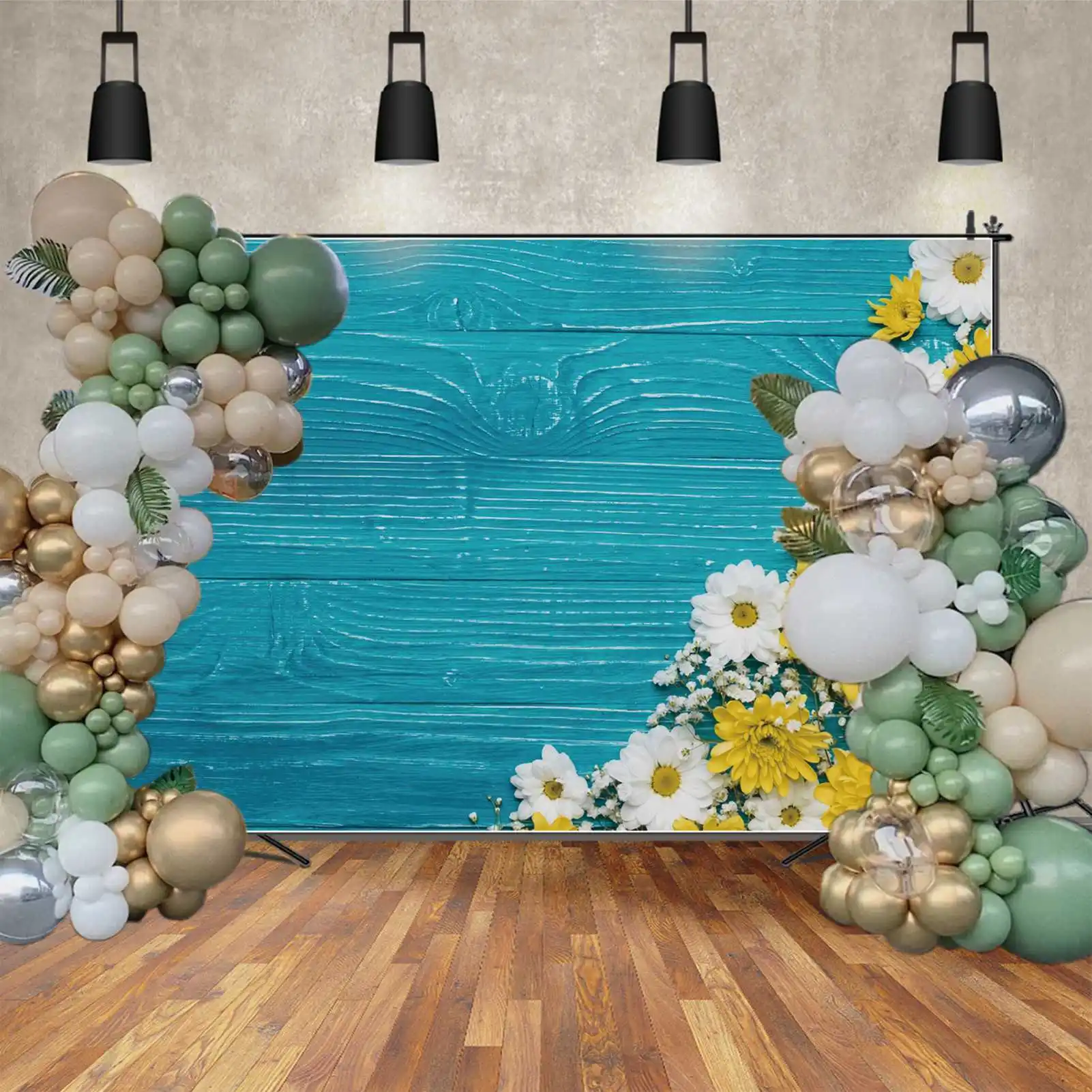 Cenário de Fotografia Placa De Madeira, Pranchas Floral, Flores Da Primavera, Amarelo, Branco, Casamento, Personalizado Kids Photo Backgrounds